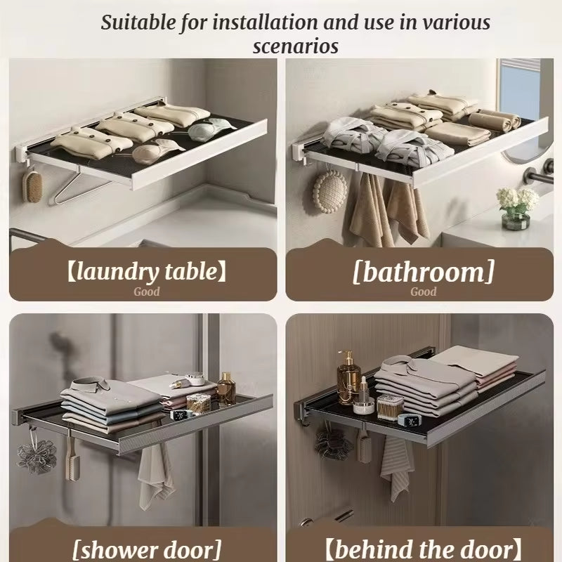 Retractable Folding Storage Rack – No-Drill Bathroom Shelf