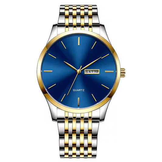 Blue Dial Platinum Mens Watch