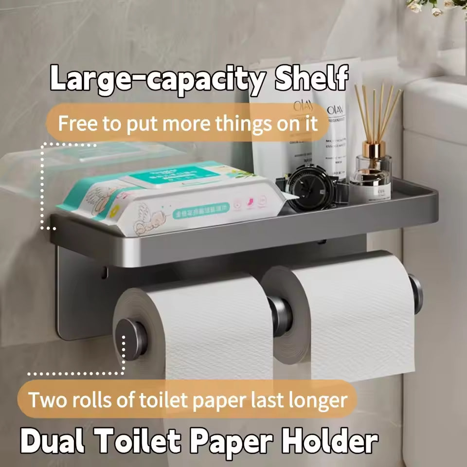 Double Roll Toilet Paper Holder with Shelf